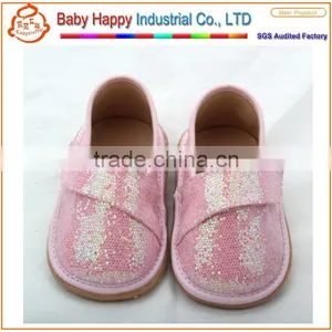 New Arrival Fashionable Pink Glitter Leather Baby Girls Knitting Pattern Making Shoes for Infant thumbnail-3