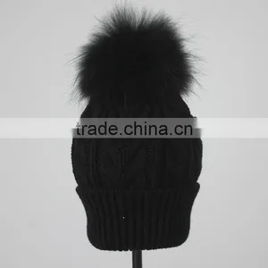 Myfur Stylish Pom Pom Winter Knit Hats Natural Real Raccoon Fur Balls Wholesale Custom Beanie Hat thumbnail-4