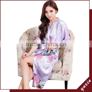 Wholesales Silk Peacock Women Silk Kimono Long Robe WR018 thumbnail-3