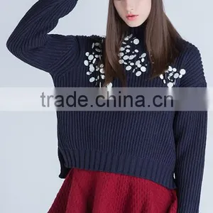 2017 Wool Turtleneck Knitted Paillette Pullover Winter Women Sweater With Factory Price thumbnail-3