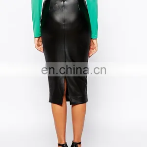 2014 Latest Design Black Leather Pencil Skirt thumbnail-4