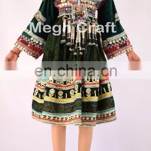 Afghan Kuchi Handmade Costume Dress- Tribal Ethnic Frock With Coins -afghanistan Wedding Dress -Banjara Dress With Tassels thumbnail-1