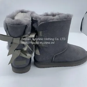 Fashion Ladies Cute Bow Design Sheepskin Baby Fur Boots Kids Ribbon Boots for Snow thumbnail-2