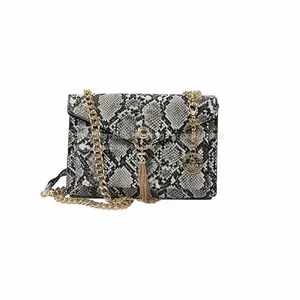 On Sale Ladies Fashion Pu Leather Snakeskin Handbags Cheap Snake Skin Cross Body Purse With Chain thumbnail-3