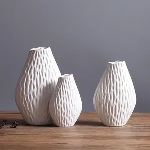 Nordic Style Almond Matte Irregular White Ceramic Artificial Flower Vase Decor For TV Bench thumbnail-2