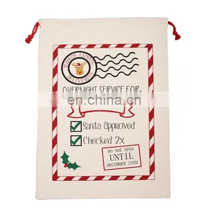 2021 Hot Selling Christmas Sack Canva Bag Cotton Drawstring With Customized Logo Sublimation Blank Christmas Santa Gift Bag thumbnail-1