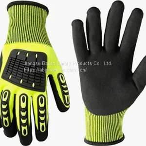 Cut Resistant Level 5 Protection Sandy Nitrile Palm Coated TPR Mechanic Impact Gloves thumbnail-1