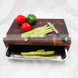Extra Large Walnut Chopping Board Cutting Board With Stainless Steel Tray thumbnail-1