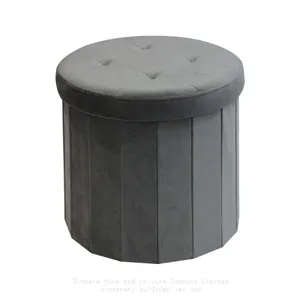 Velet Round Ottoman-Grey thumbnail-1