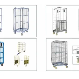 Large Roll Container Foldable Steel Warehouse Storage Rolling Pallet Cage Trolley thumbnail-3