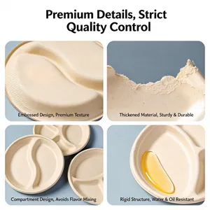 Heavy-Duty Disposable Oval Plate 35g From Bagasse Pulp, Heat-Resistant up to 120°C, Stackable, BPA-Free Lunch Plate thumbnail-1