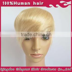 Short Silky Straight Wave Thin Skin European Remy Hair Blonde Toupee thumbnail-3