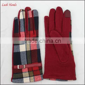 Ladies Cheap Genuine Woolen Top Leather Belt Gloves thumbnail-3