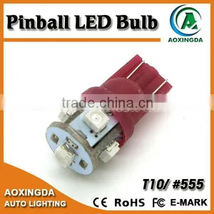 #555 T10 Wedge AC DC 6.3V LED Pinball 3528 5smd Red thumbnail-1