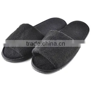 High Quality Coral Fleece Slipper With Open Toe for Hotel, White and Black Color and Washable thumbnail-1