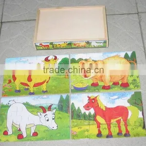 Hot Selling Educational Wooden Toys Wooden Puzzle, Sheep Pig Cow Horse Animal in Wooden Box thumbnail-1