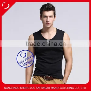 Custom Wholesale 100% Cotton Sports V-neck Tank Top Men thumbnail-1