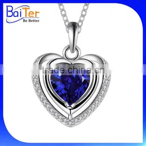 Custom Wholesale White Gold Plated Trillion Cut Halo Setting 925 Sterling Silver Lab Created Blue Sapphire Pendant thumbnail-3