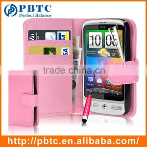Set Screen Protector Stylus And Case For HTC Desire C , Pink Leather Wallet Shockproof Case For HTC Desire thumbnail-1