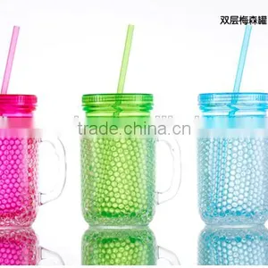16oz as Double Wall Insulated Gel and Beads and Liquid Water Mason Jar Plastic and Freezer Mug With Straw and Handle thumbnail-3