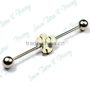 316L Surgical Steel Long Industrial Piercing Barbell With Charm Designs thumbnail-1