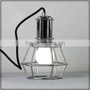 UL Listed Brushed Nickel Small Desktop Lamp With Metal Cage Shade T30136 thumbnail-1