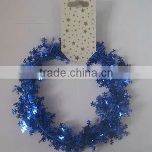 HOT SALE 9 Feet Blue Metallic PVC Snowflake Wired Garlands for X'mas Present Wrapping Decorations thumbnail-1