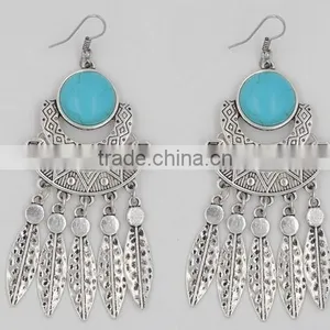 New Summer Style Ginasy Silver Geometry Turquoise Leaf Drop Tassels Dangle Earrings thumbnail-3