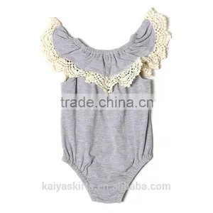 2016 Wholesale Safe and Comfortable Stylish Girl Cotton Grey Classical Baby Rompers thumbnail-2