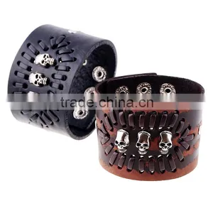 Fashion Men Jewelry Cow Rivet Skull Charms Leather Bracelet thumbnail-5