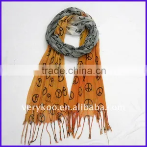 Fashion Peace Symbol Printed Polyester Cotton Scarf / Shawl(FCH-11286-7) thumbnail-1