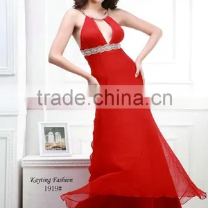 Sexy Halter Beaded Belt Flowing Feeling Sexy Prom Dresses thumbnail-1