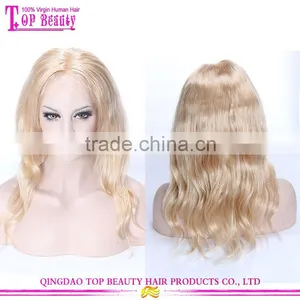 Wet and Wavy Cheap 16 Inches Thick Human Hair Lace Front Wig #22 Natural Straight Middle Part Lace Front Wig Blonde thumbnail-5