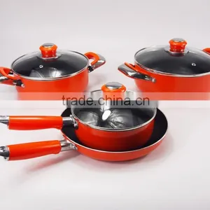 High Quality Orange 16/18/20/22CM Die Casting Aluminum Cookware Set With Glass Lid thumbnail-2