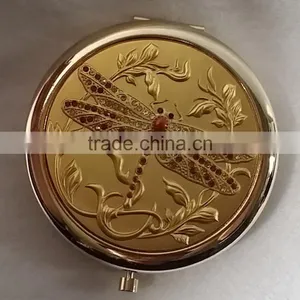 High Quality Unique Design Gold Silver Dragonfly Folding Round Pocket Mirror thumbnail-1