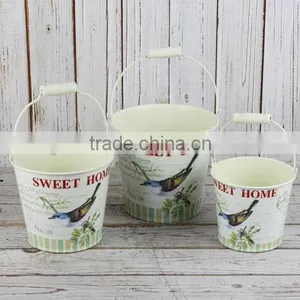 Hot Selling S/3 Bird Dacal Pail, Decorative Metal Buckets,metal Ash Bucket thumbnail-1