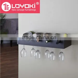 5 Bottle Wine Display With Glass Holder MDF Wooden Wall Mounted Floating Shelf Wall Wine Rack thumbnail-1