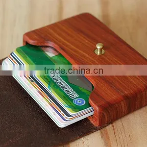 Leather Wooden Card Holder Flat Card Pocket PU Leather Credit Card Holder Wholesale thumbnail-3