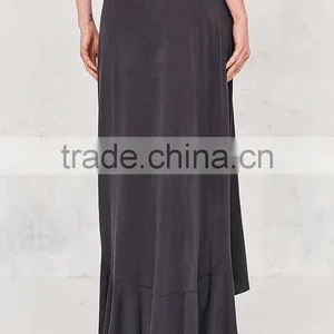 Women Fashion Plain Dyed Spandex Cotton Fashion Summer Ruffle Wrap Long Jersey Maxi Skirt thumbnail-4