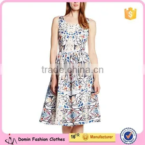 Women's Concealed Back Zip Round Neckline Printed Fit and Flare Dress thumbnail-1