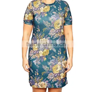 2016 Stylish T-Shirt Dresses Chic Floral Printed Textured Plus Size Women Dress thumbnail-3