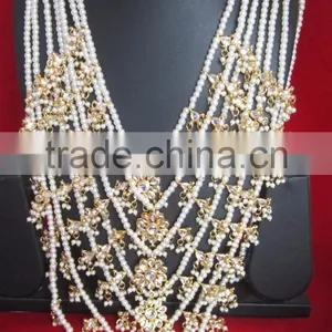 7 Line Bridal KUNDAN GOLD PLATED Necklace DANGLER EARRING Set thumbnail-3