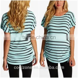 Fashion Ruched Sides Classic Striped Cap Sleeve Maternity Clothes 2016 thumbnail-1