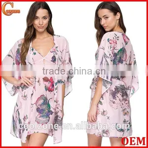 100% Silk Regular Fit Floral Pattern Kimono Robe,fashion Open Front Kimono Robe thumbnail-1