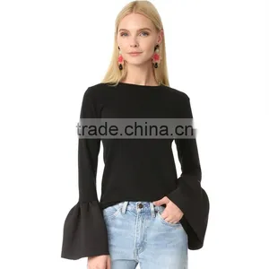 2017 OEM Banded Crew Neckline Flounced Cuffs Feminine Blouses thumbnail-6