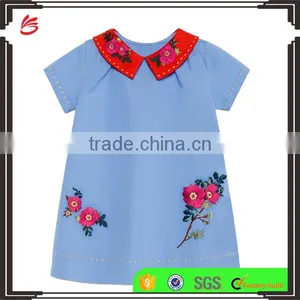 2017 New Style Cutsom Summer Children Baby Girls Cotton Poplin Dress Shirt With Embroidery thumbnail-1