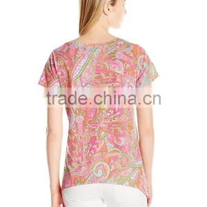 Women's Printed Slub Short Sleeve Neck In Cabana Paisley Print Customizable T Shirt thumbnail-2
