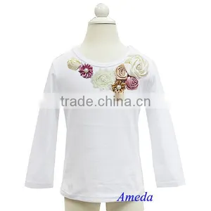 Cream Beige Dusty Pink Rosettes Vintage Garden White Long Sleeves Tee 3M-7Y thumbnail-1