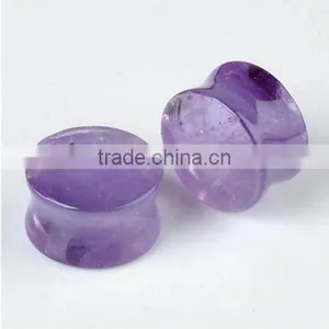 2017 Hot Amethyst Flare Plug With O Ring Natural Stone Ear Plug thumbnail-1
