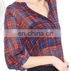 Top Grade Women Casual Blouse Designs/plaid Shirt thumbnail-5